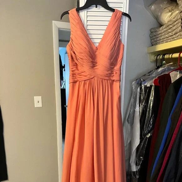 blue dress for baby girl BABARONI BABARONI Tulle Coral Prom Dresses A-Line Plunging V-Neck Sleeveless Ruffle Pleated, Coral / US0 main image 1